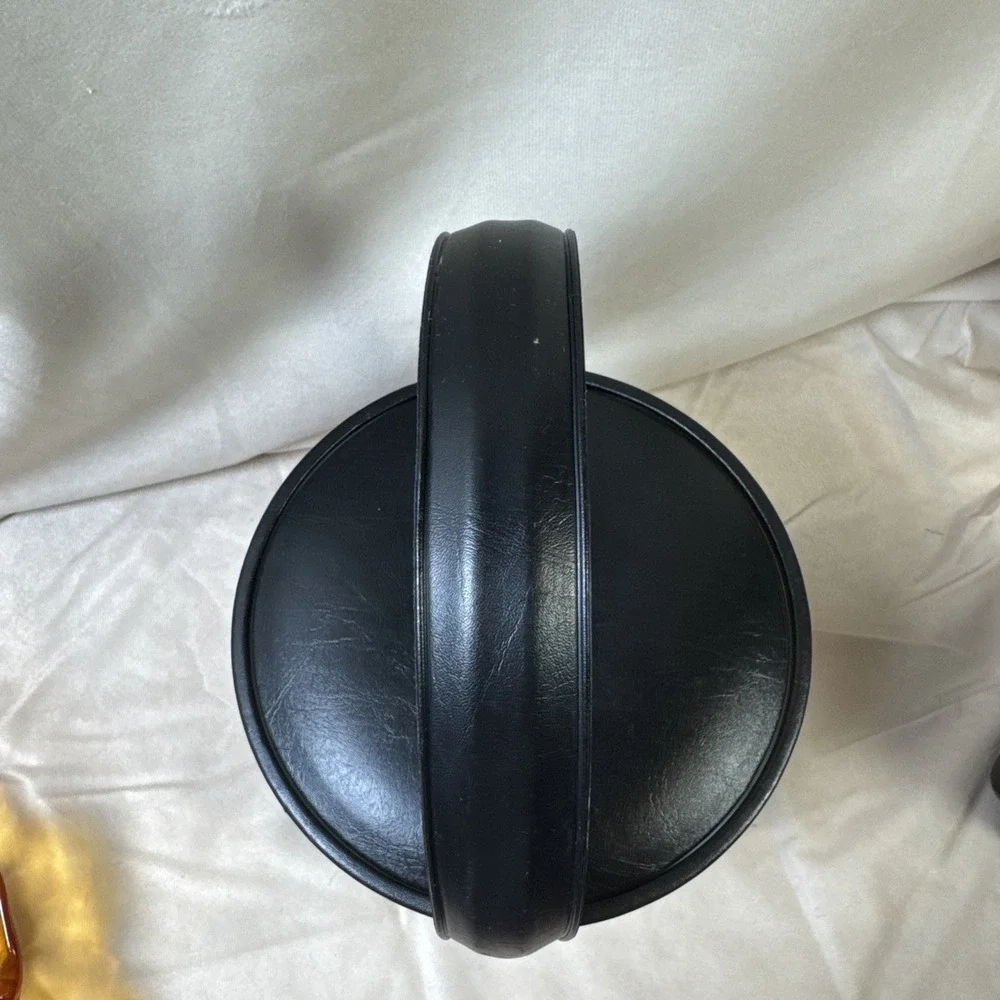 Vintage Black Faux Leather Ice Bucket with Lid‎ and Handle Mid Century Barware